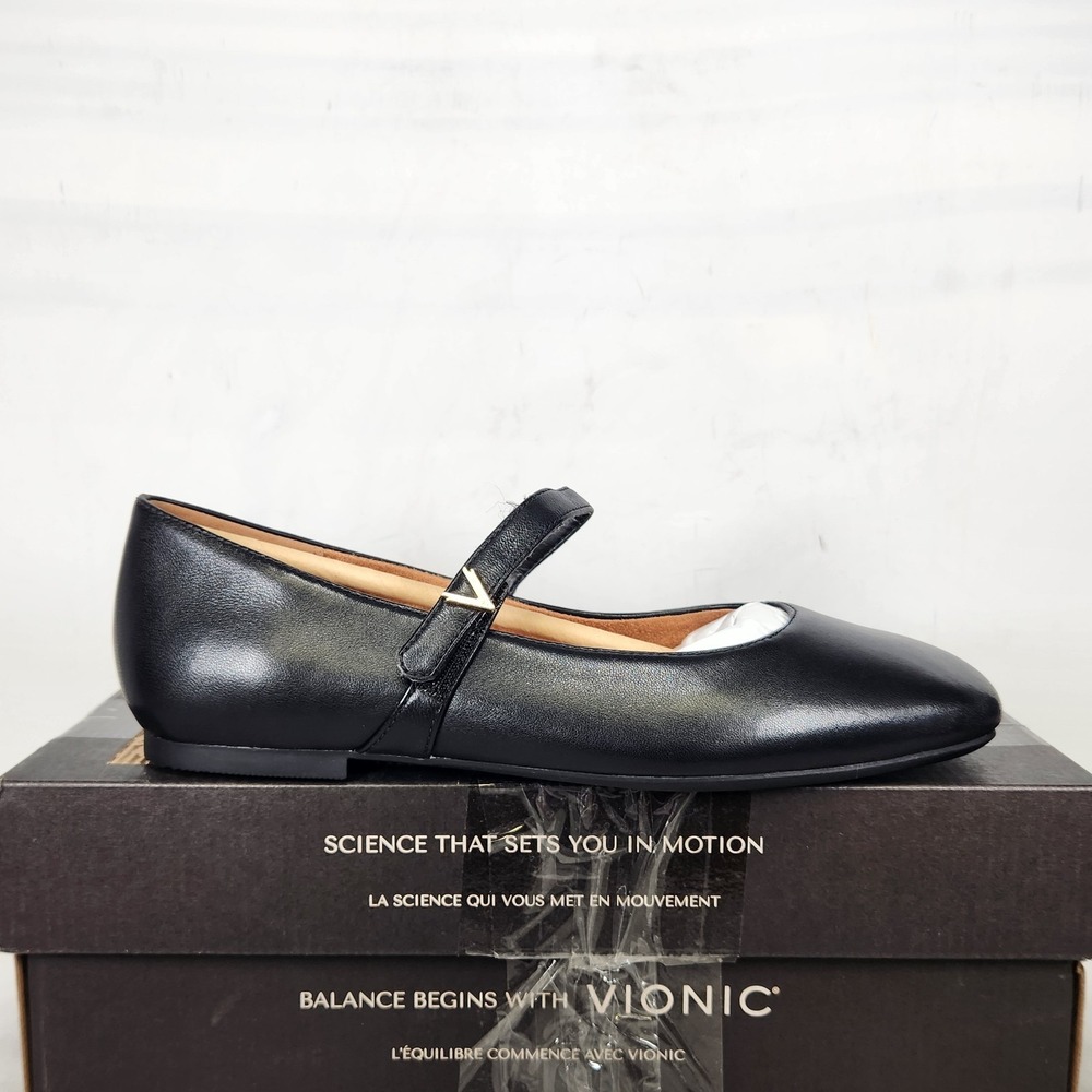 Vionic Alameda Mary Jane Flats Women Size 7.5 Black Leather Orthotic Support
